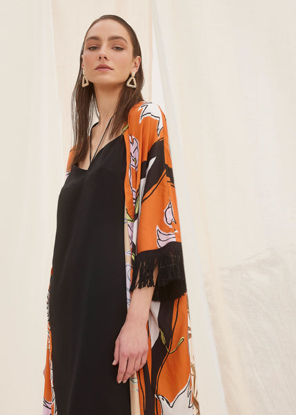 Hera Maxi Cover Up Kimomo With Fringes