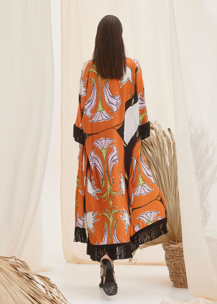 Hera Maxi Cover Up Kimomo With Fringes