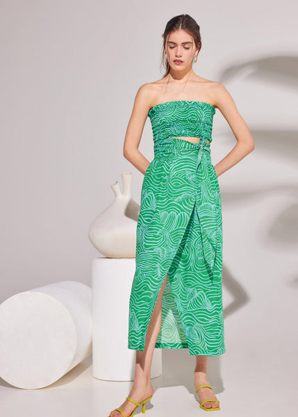 Column Printed Summer Wrap Skirt