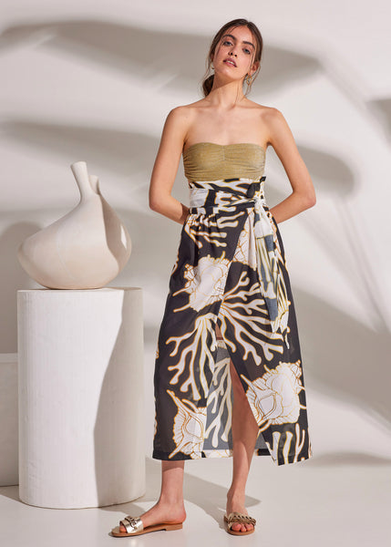 Column Printed Summer Wrap Skirt