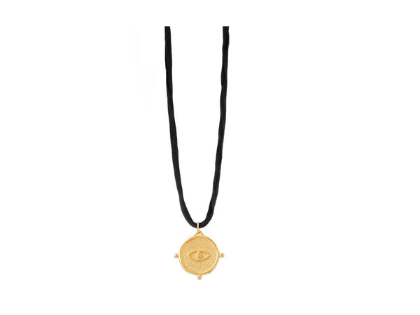 Big Round Eye Talisman Necklace In Silk Cords