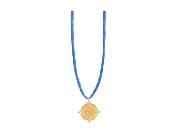 Big Round Eye Talisman Necklace In Silk Cords