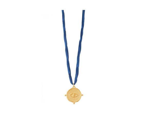 Big Round Eye Talisman Necklace In Silk Cords