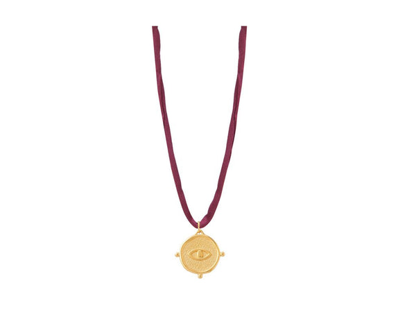 Big Round Eye Talisman Necklace In Silk Cords