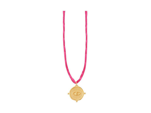 Big Round Eye Talisman Necklace In Silk Cords