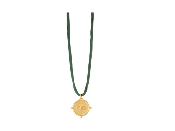Big Round Eye Talisman Necklace In Silk Cords