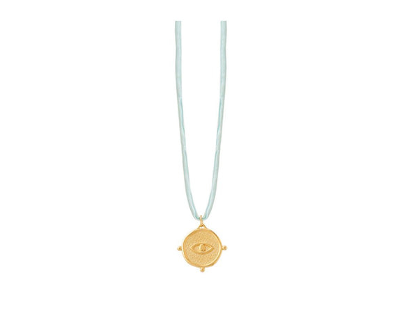 Big Round Eye Talisman Necklace In Silk Cords