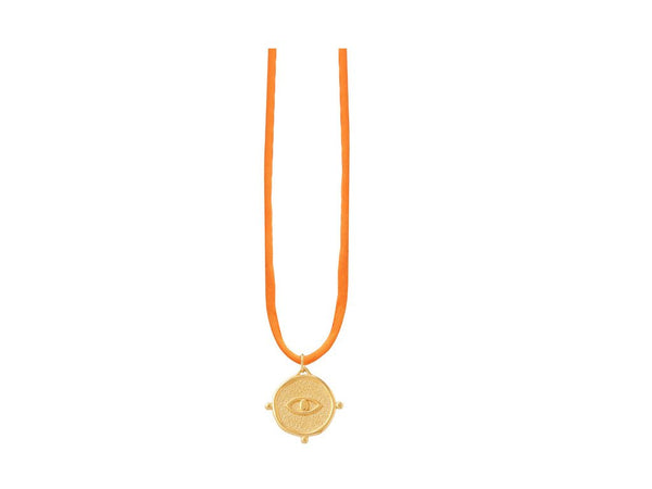 Big Round Eye Talisman Necklace In Silk Cords