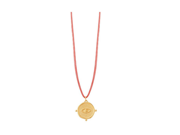 Big Round Eye Talisman Necklace In Silk Cords