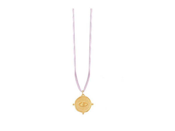 Big Round Eye Talisman Necklace In Silk Cords
