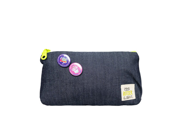 Denim Mini Pouch With Neon Zippers