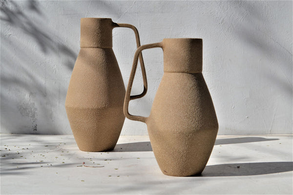 Ceramic Beige Tall Vessel Natural Texture