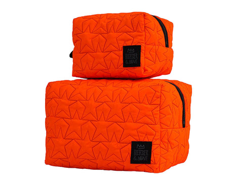 Stars Neon Orange Cosmetic Pouch