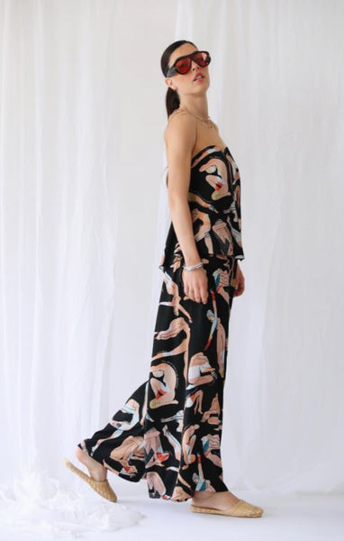 Rhea Printed Satin Wide Loose Pants