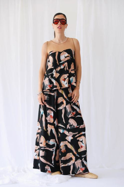 Rhea Printed Satin Wide Loose Pants