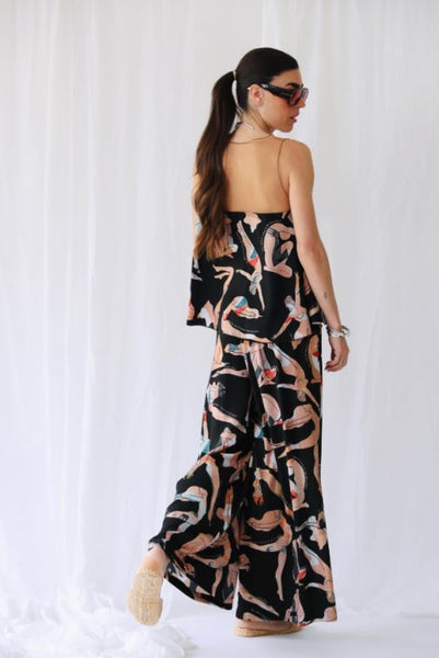 Rhea Printed Satin Wide Loose Pants