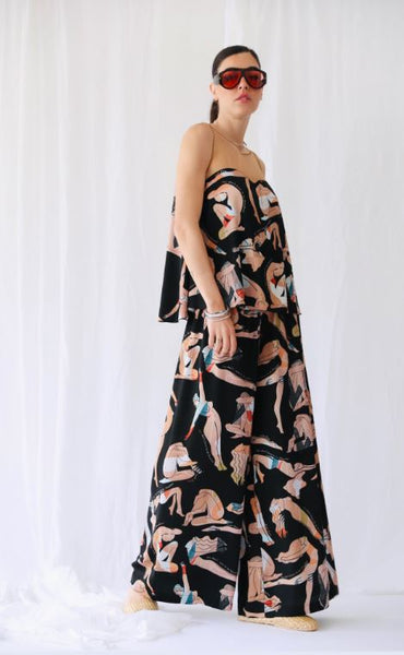 Rhea Printed Satin Wide Loose Pants