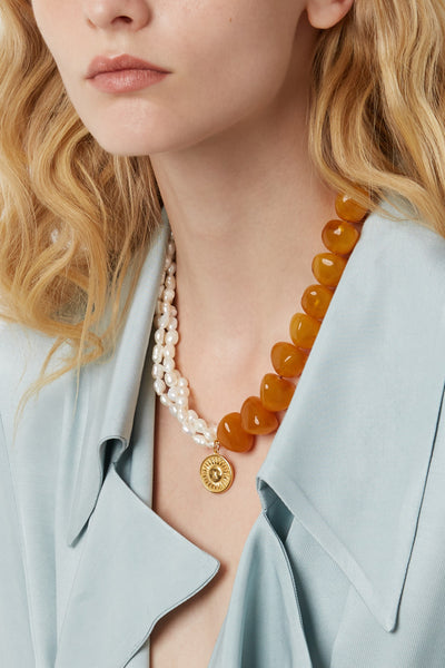 Reflections Necklace - Amber and Pearls