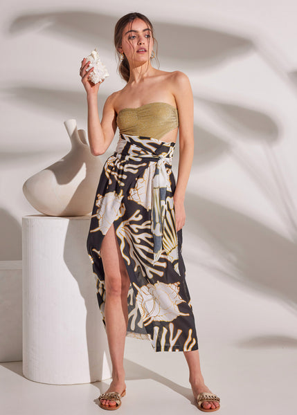Column Printed Summer Wrap Skirt