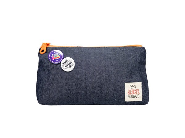 Denim Mini Pouch With Neon Zippers