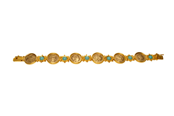 Coin Bracelet with Natural Turquoise