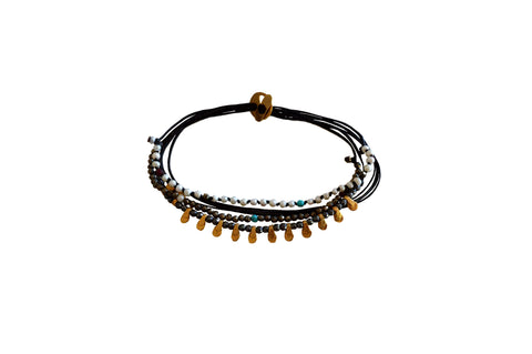 Pyrite & Pearls Wax cord bracelet