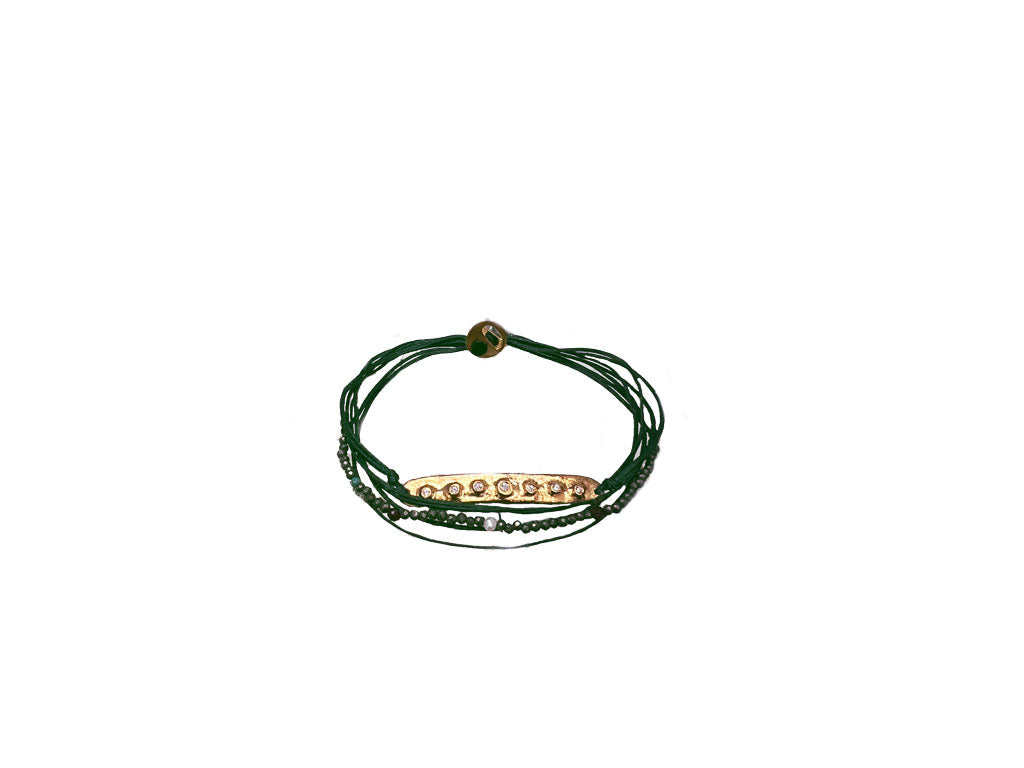 Bar with Zircons Wax cord bracelet