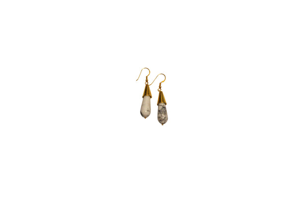 Gold Cone and Gemstone Dangle Earrings