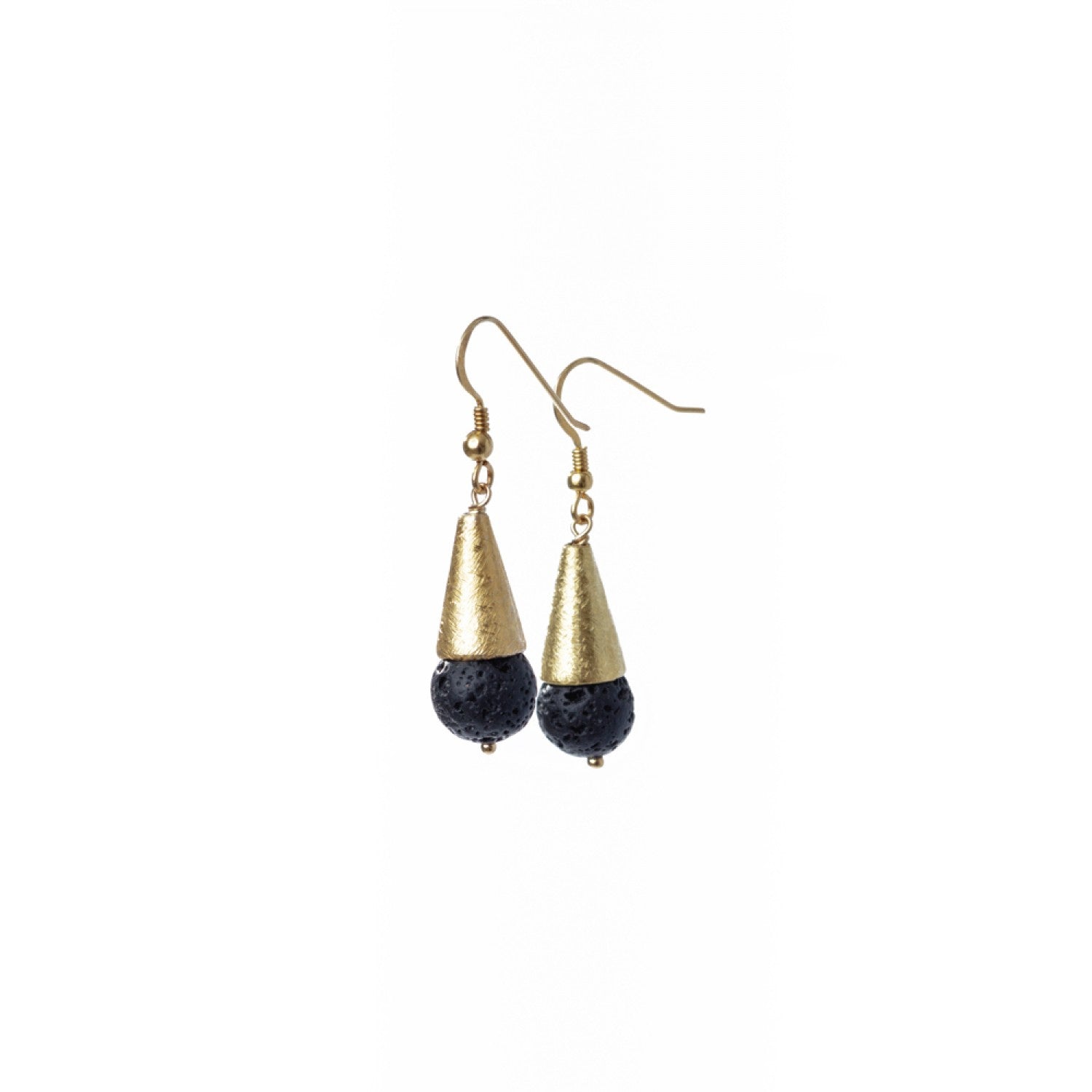 Gold Cone and Gemstone Dangle Earrings